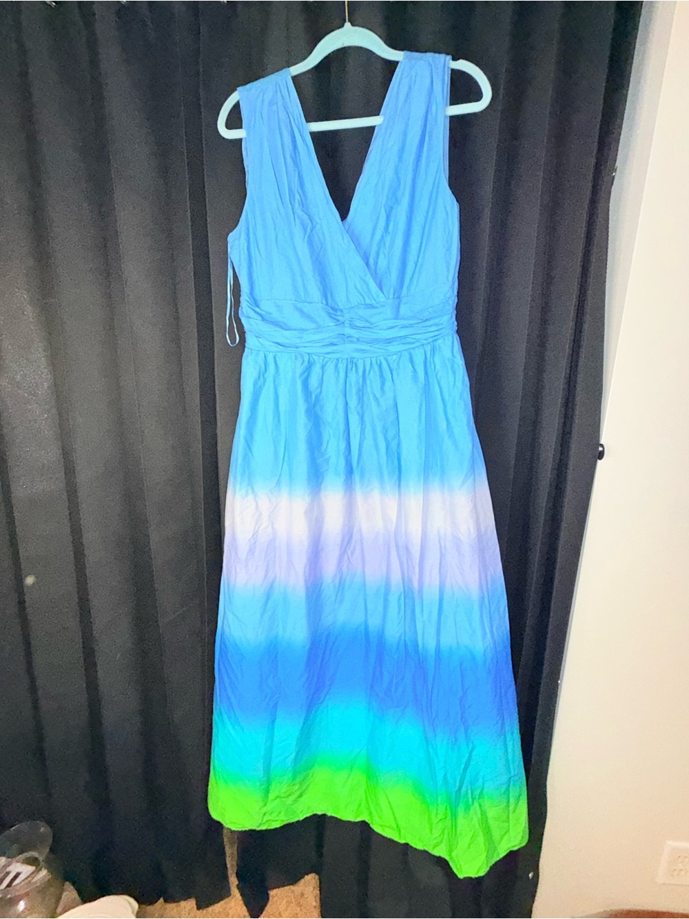 Taylor Blue Ombre Maxi Dress with Green Hem. XL